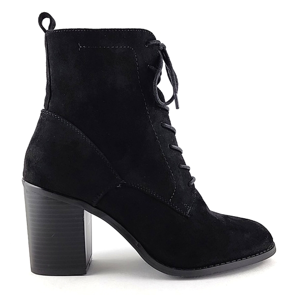 Forever 21 Black Faux Suede Heeled Lace Up Ankle Boots Side Zipper Size 7.5 - Picture 2 of 16